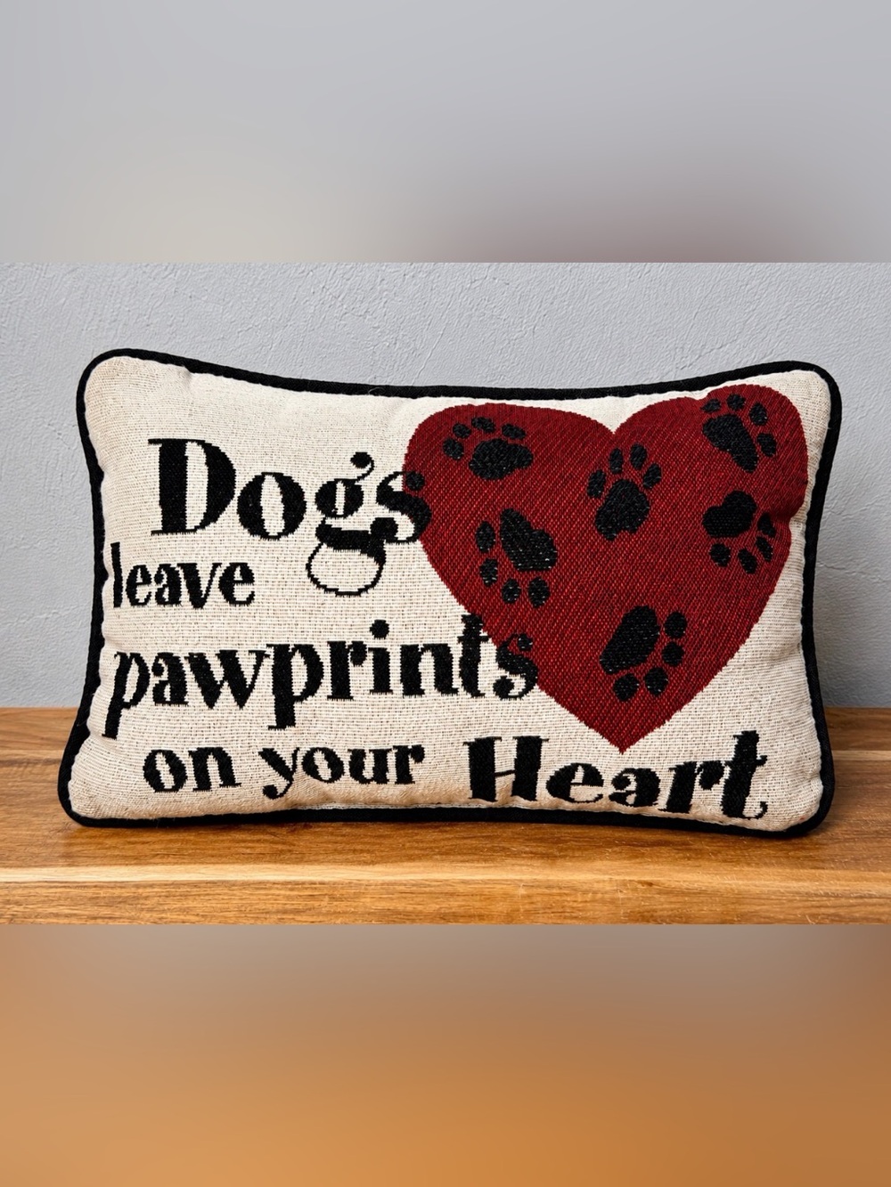 Decorative Dog Pawprint Heart Pillow - Red and Cream